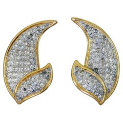 Vintage VALENTINO Futuristic Leaves Rhinestone Studded Earrings