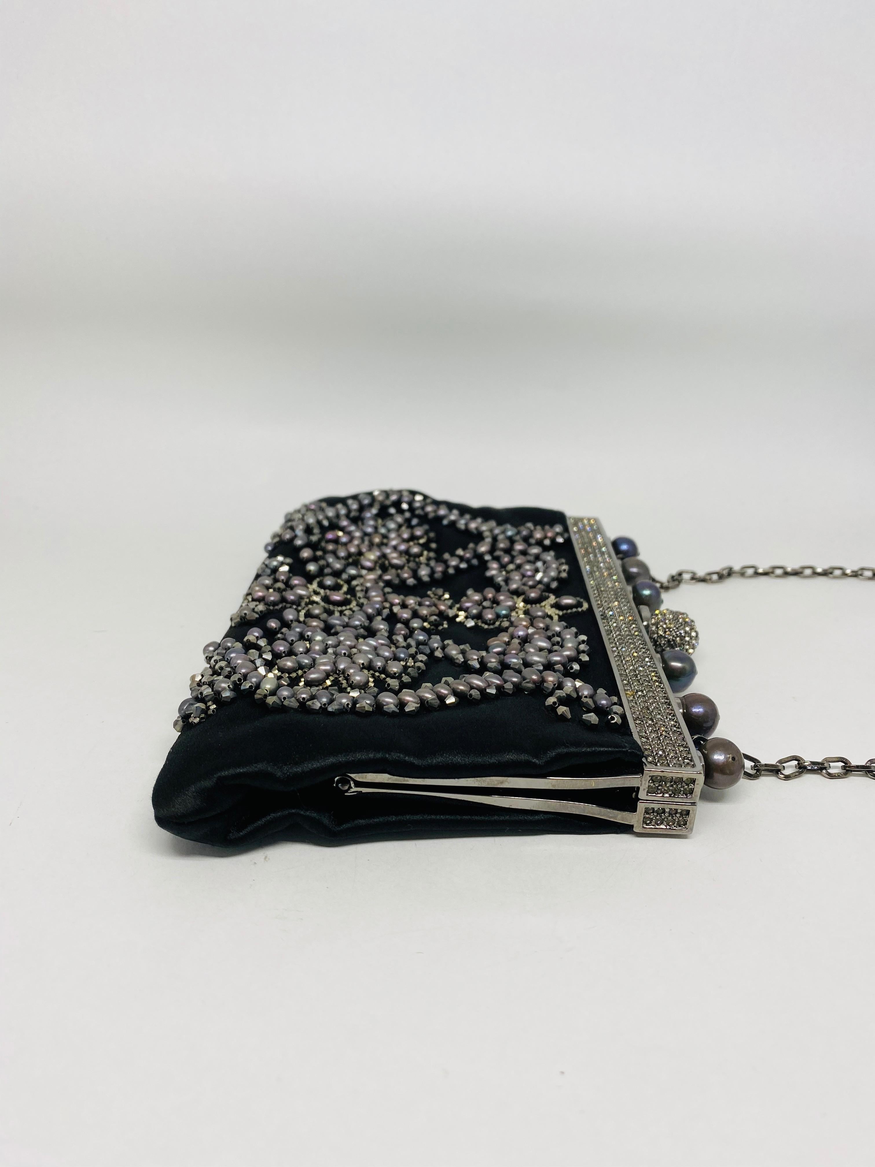 Vintage VALENTINO Garavani Black Bead Pearl Evening Mini Clutch Bag w/ Chain  For Sale 1