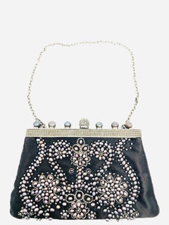 Vintage VALENTINO Garavani Black Bead Pearl Evening Mini Clutch Bag w/ Chain
