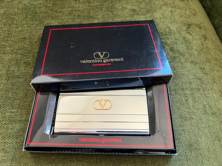 Retro Vintage VALENTINO GARAVANI Cigarette Case with Gold Plated Logo