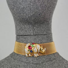 Vintage VALENTINO GARAVANI Jewelled Rhino Gilt Mesh Choker Necklace