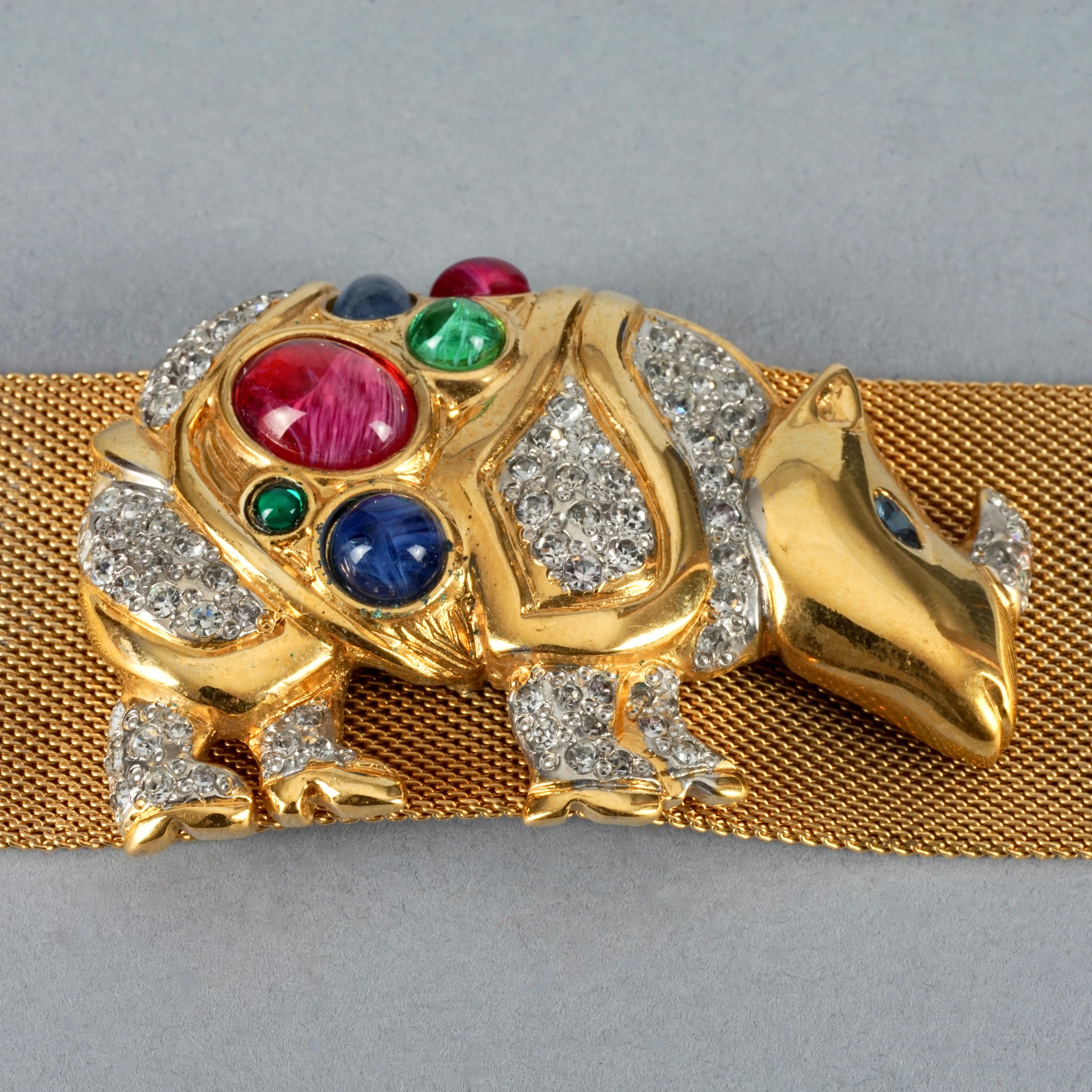 Vintage VALENTINO GARAVANI Jewelled Rhino Gilt Mesh Choker Necklace In Good Condition For Sale In Kingersheim, Alsace