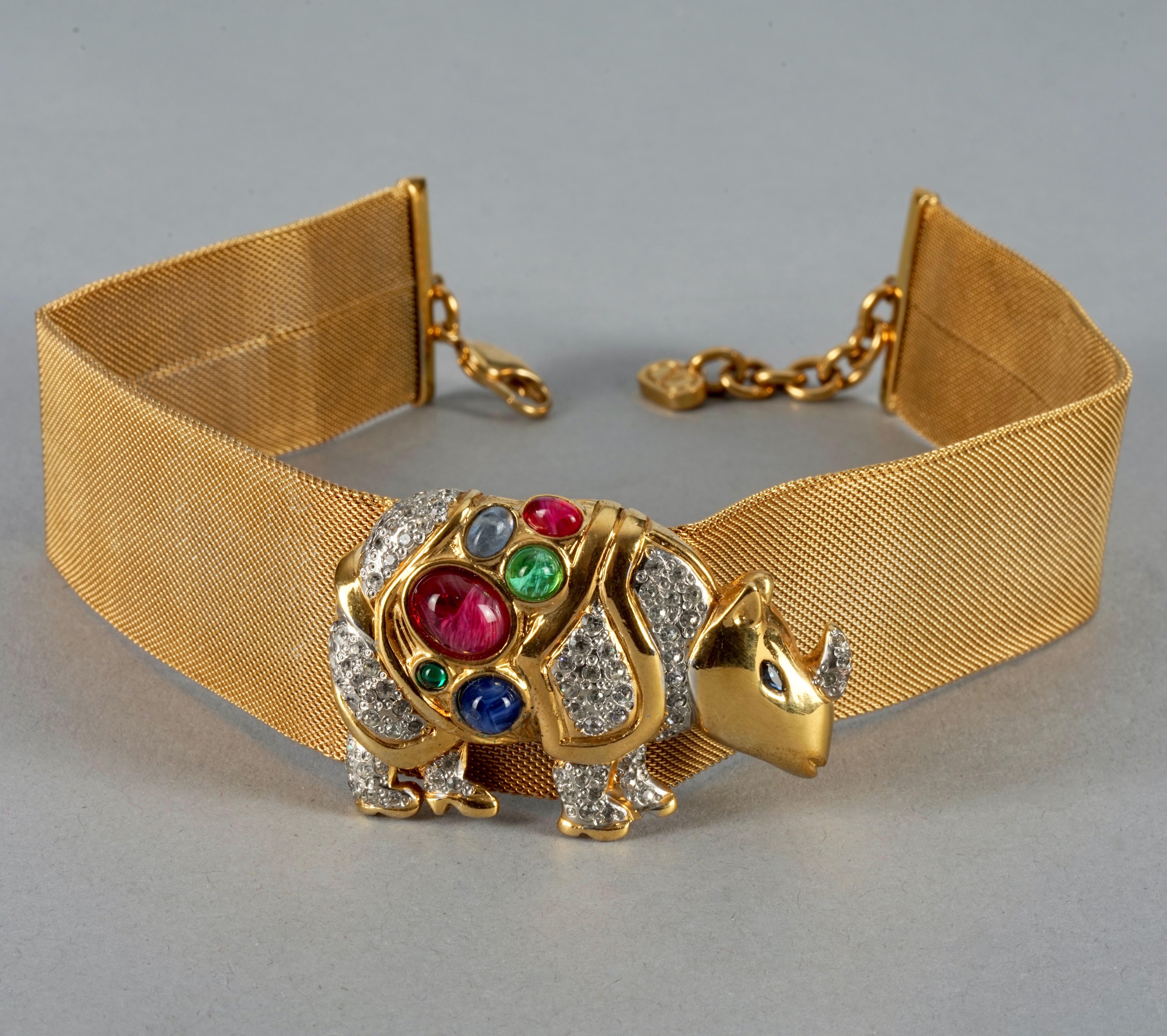 Vintage VALENTINO GARAVANI Jewelled Rhino Gilt Mesh Choker Necklace For Sale 3