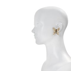 Vintage Valentino Gold Crystal Sapphire Blue Clip-On Earrings Circa 1990s