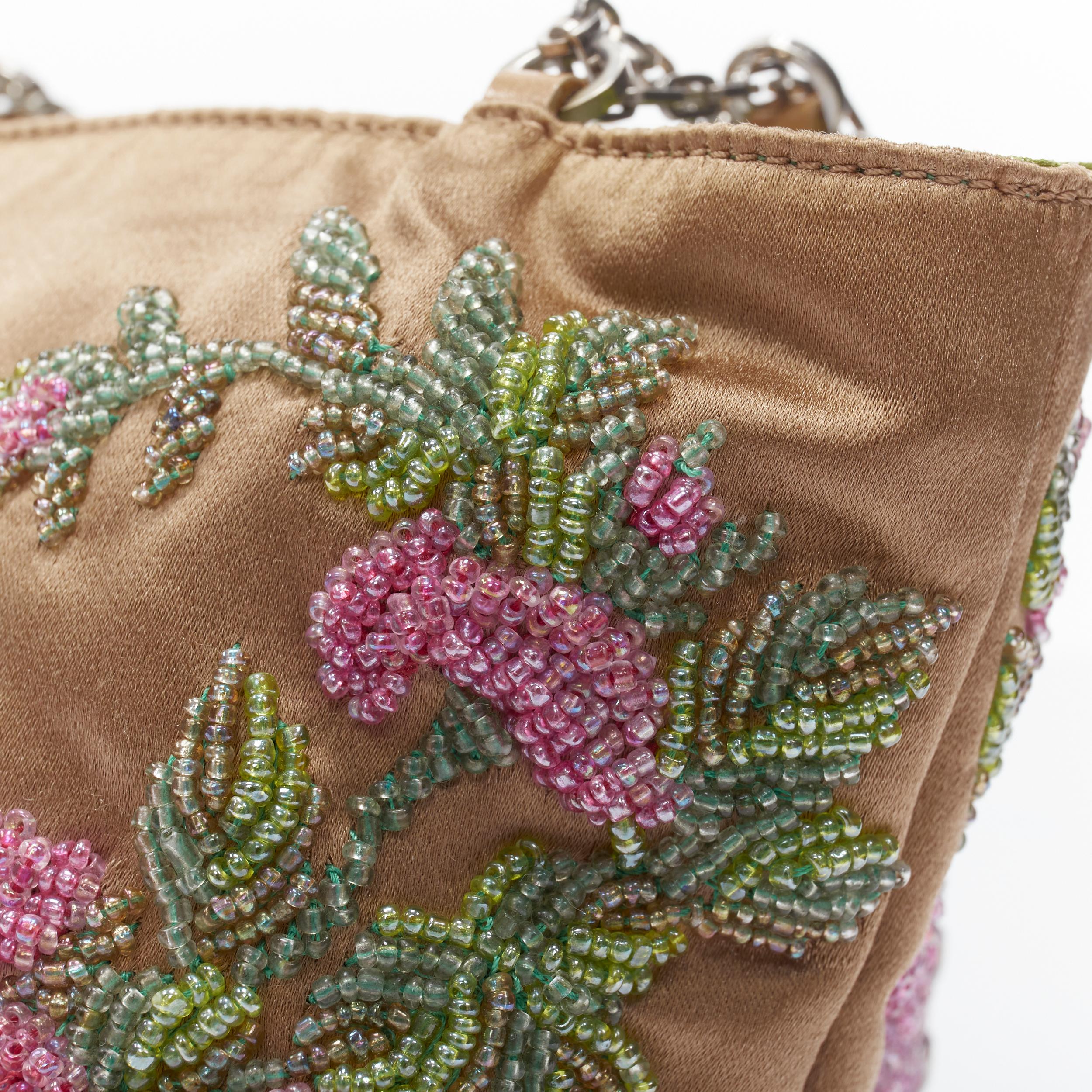 vintage VALENTINO gold satin pink floral embellished chain handle purse bag 2