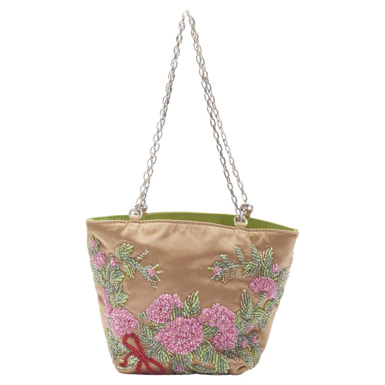 vintage VALENTINO gold satin pink floral embellished chain handle purse ...