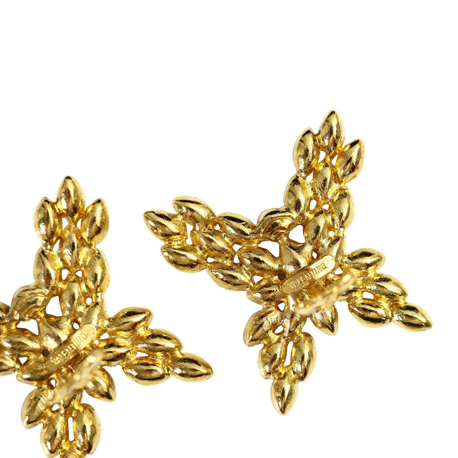 Vintage Valentino Gold Crystal Sapphire Blue Butterfly Earrings Circa 1990s For Sale 1