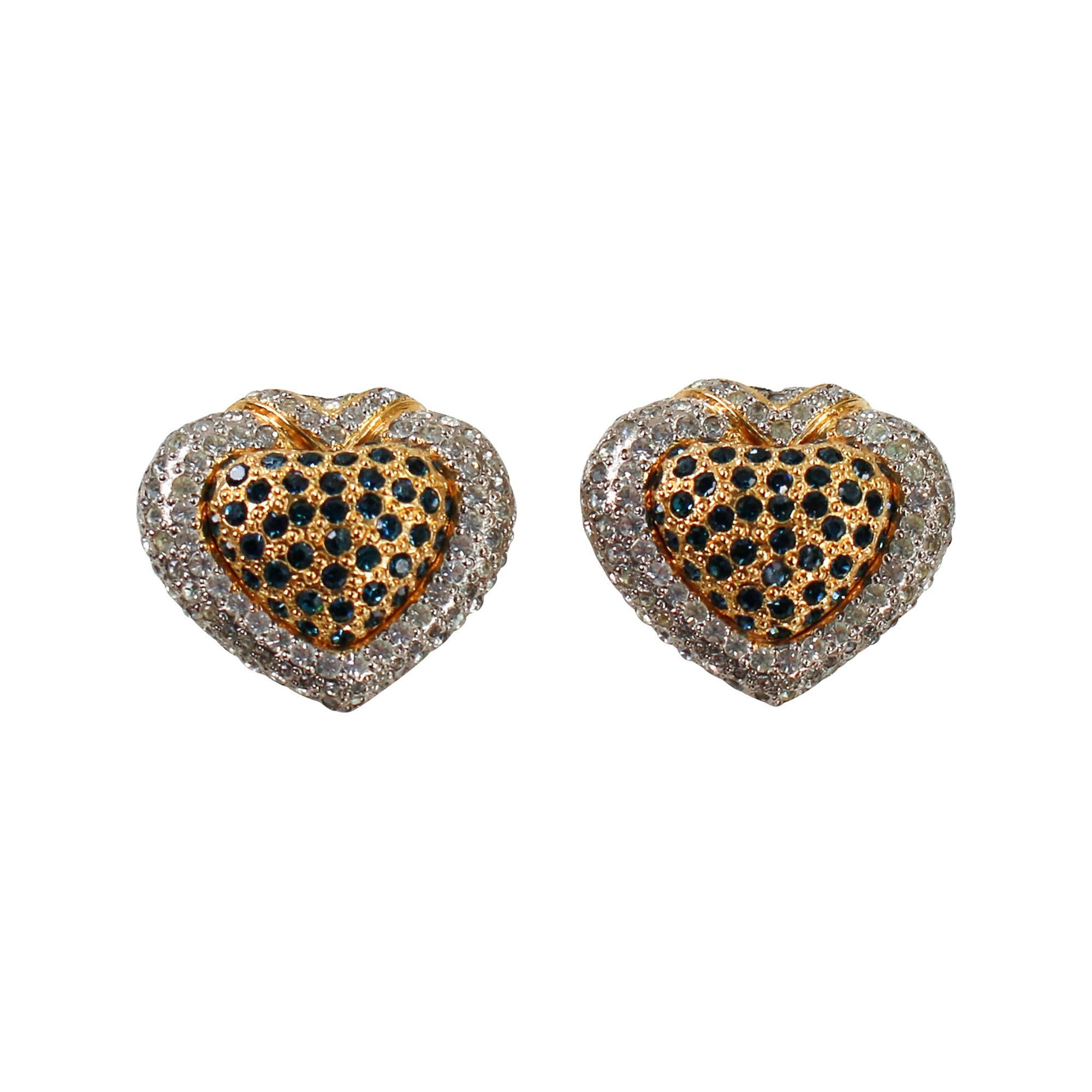 Vintage Valentino Vintage-Ohrringe in Goldtönen mit Saphir und Strass, ca. 1980er Jahre im Zustand „Gut“ im Angebot in New York, NY