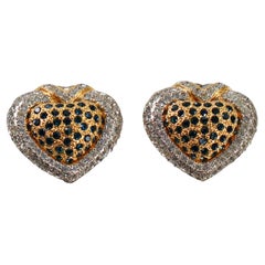 Boucles d'oreilles vintage Valentino, ton or avec saphir et strass, Circa 1980