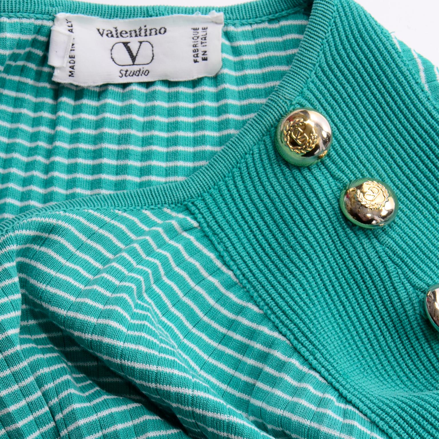 Vintage Valentino Green Knit Top With Gold Buttons And Bishop Sleeves 4