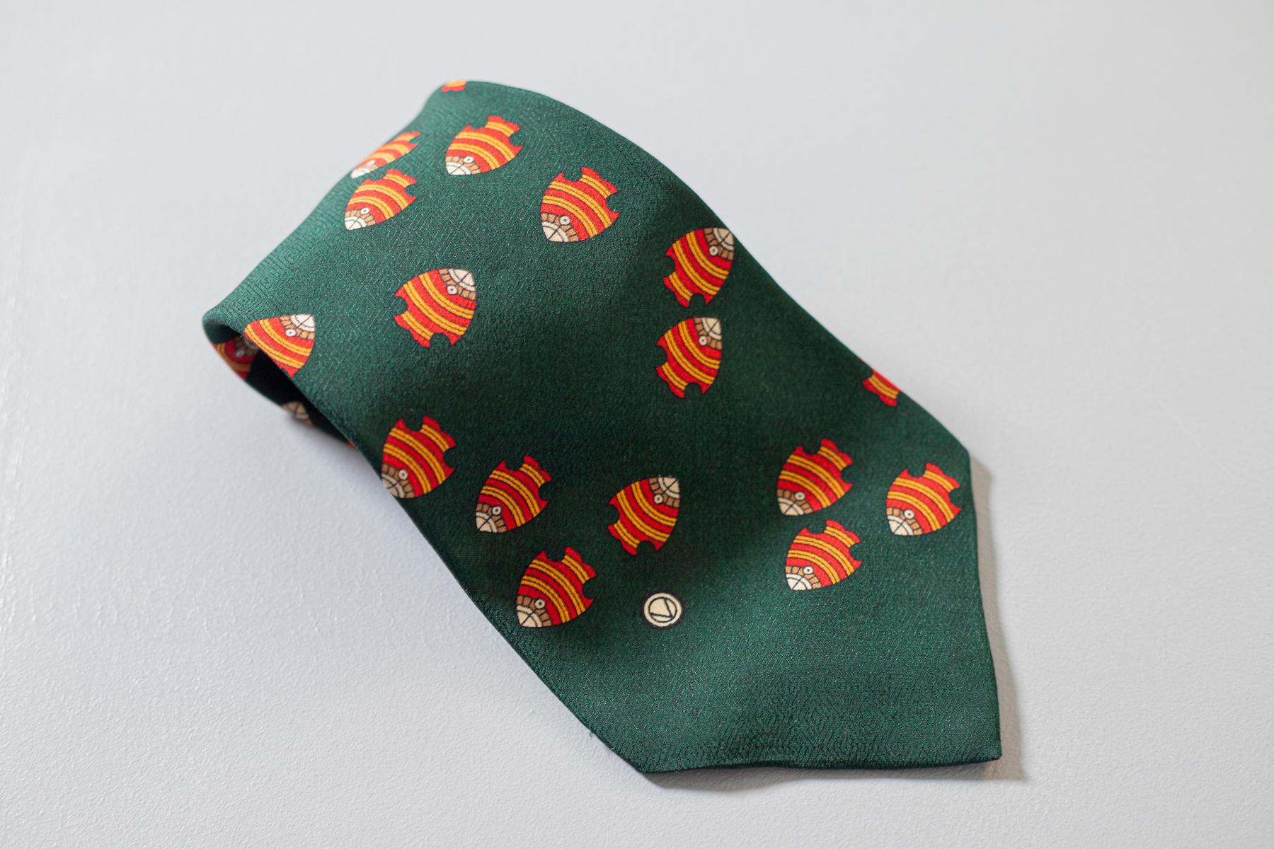 Valentino - Cravate vintage en soie verte avec motif de poisson Bon état - En vente à Milano, IT