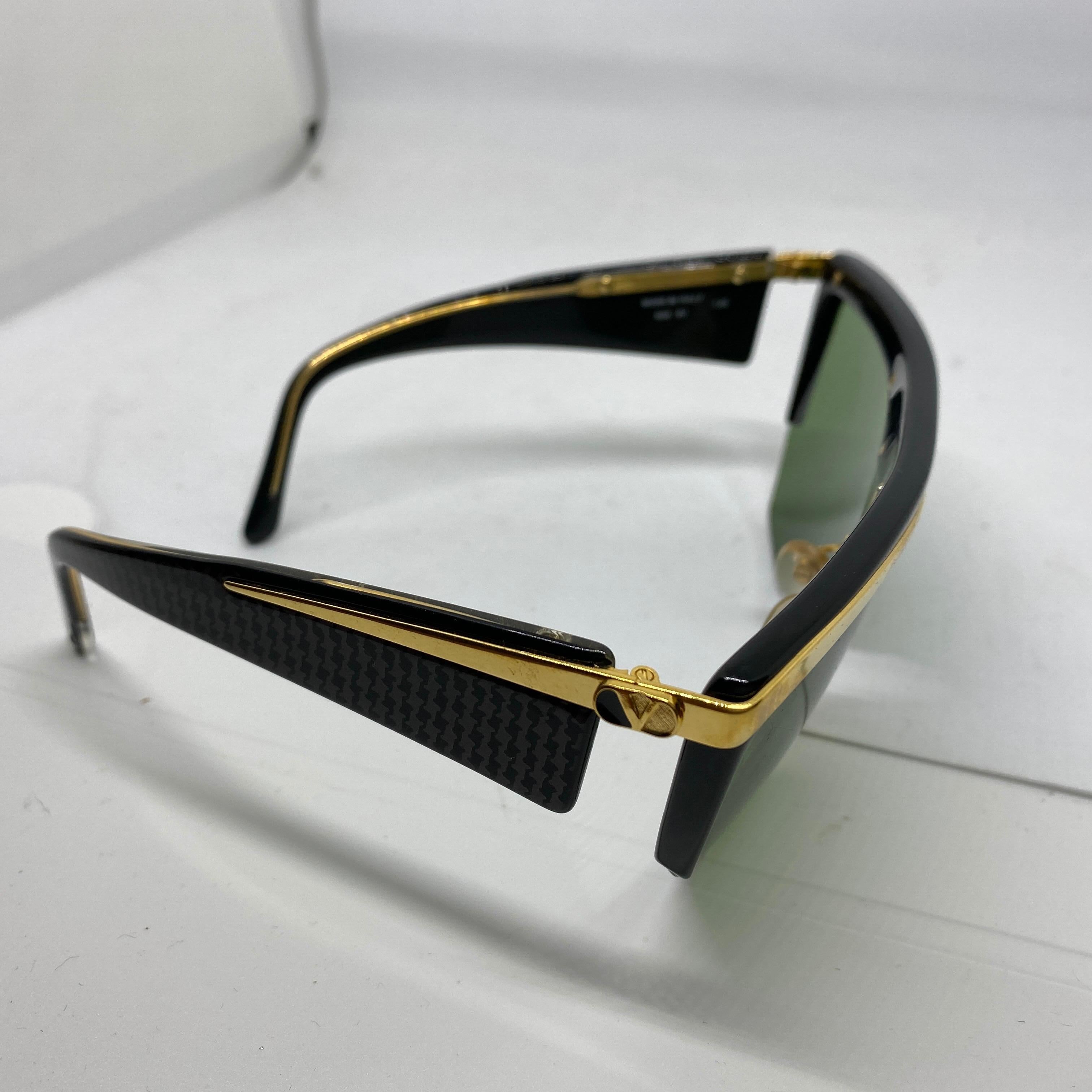 1990s Vintage Black and Gold Italian Oversized Sunglasses by Valentino  1