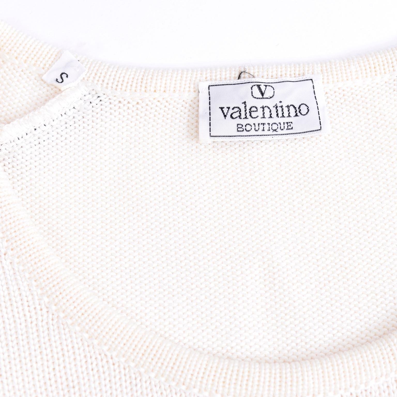 Women's Vintage Valentino Ivory White Cotton Sweater With Black Sash Belt For Sale