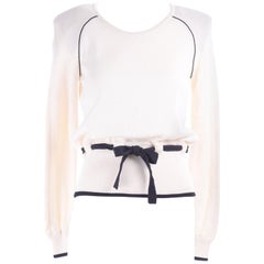 Vintage Valentino Ivory White Cotton Sweater With Black Sash Belt