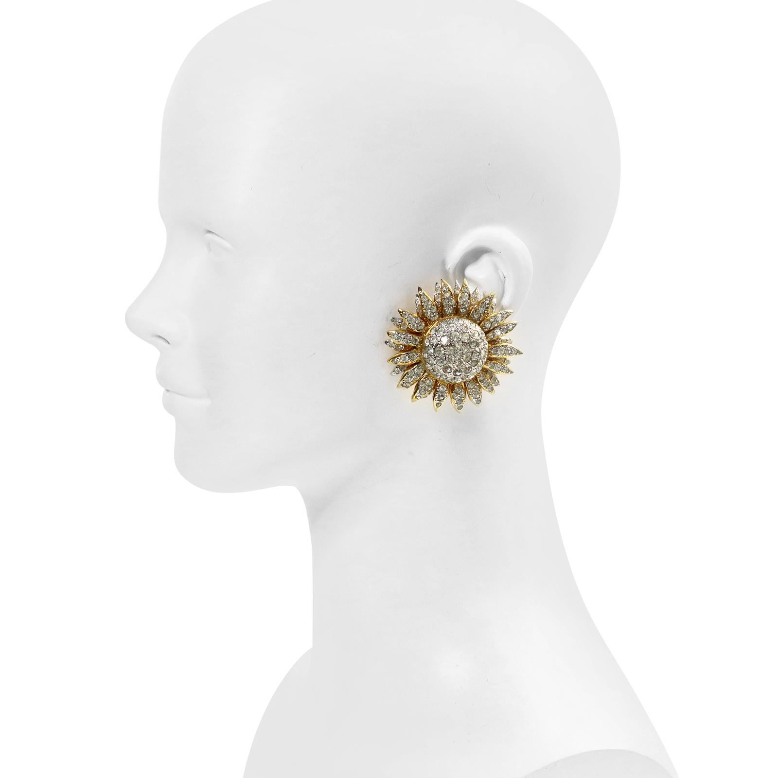 Artist Vintage Valentino Large Crystal Gold Sunflower Earrings