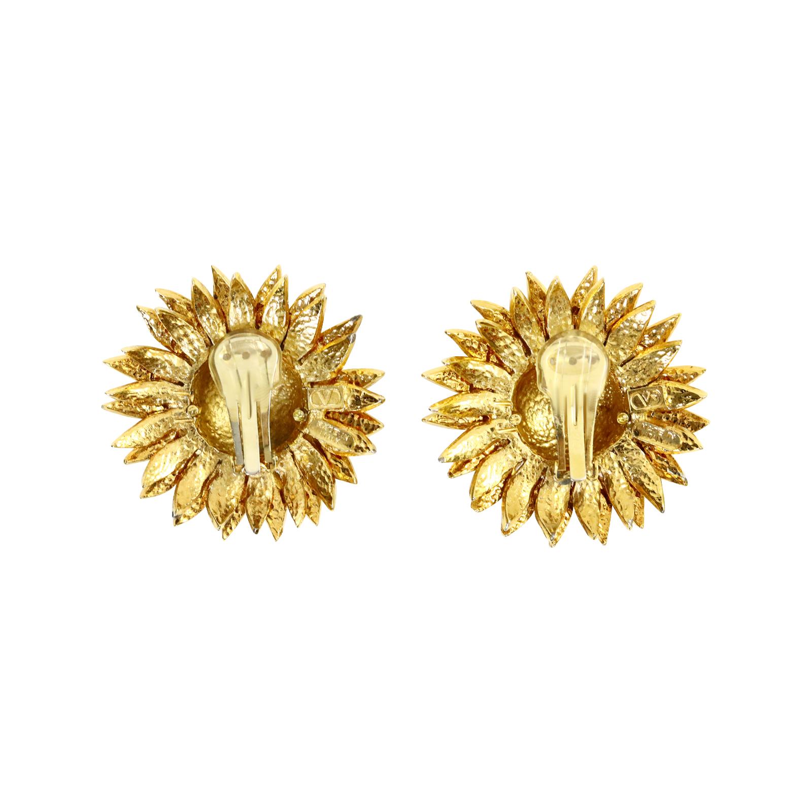 Vintage Valentino Large Crystal Gold Sunflower Earrings 1