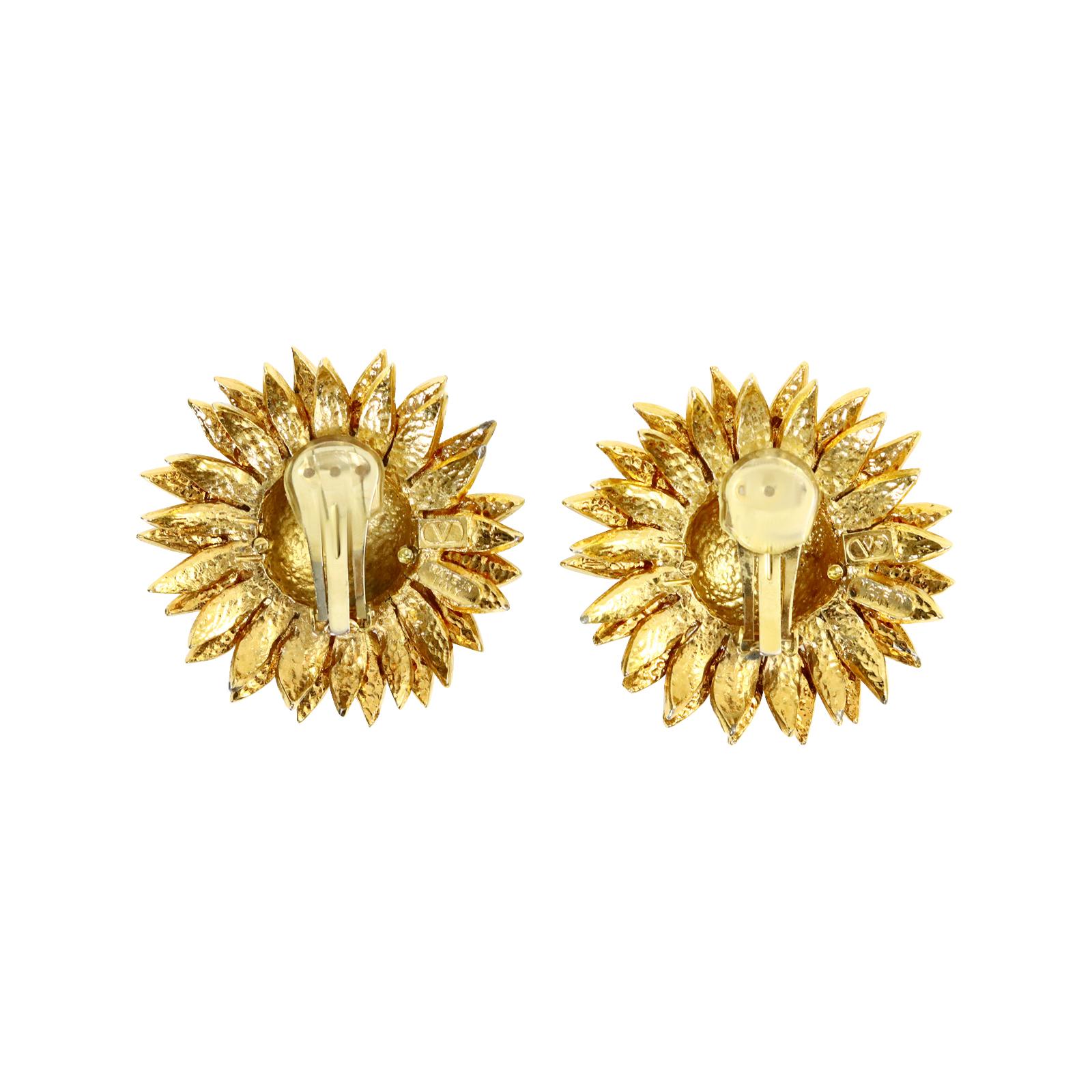 Vintage Valentino Large Crystal Gold Sunflower Earrings 2