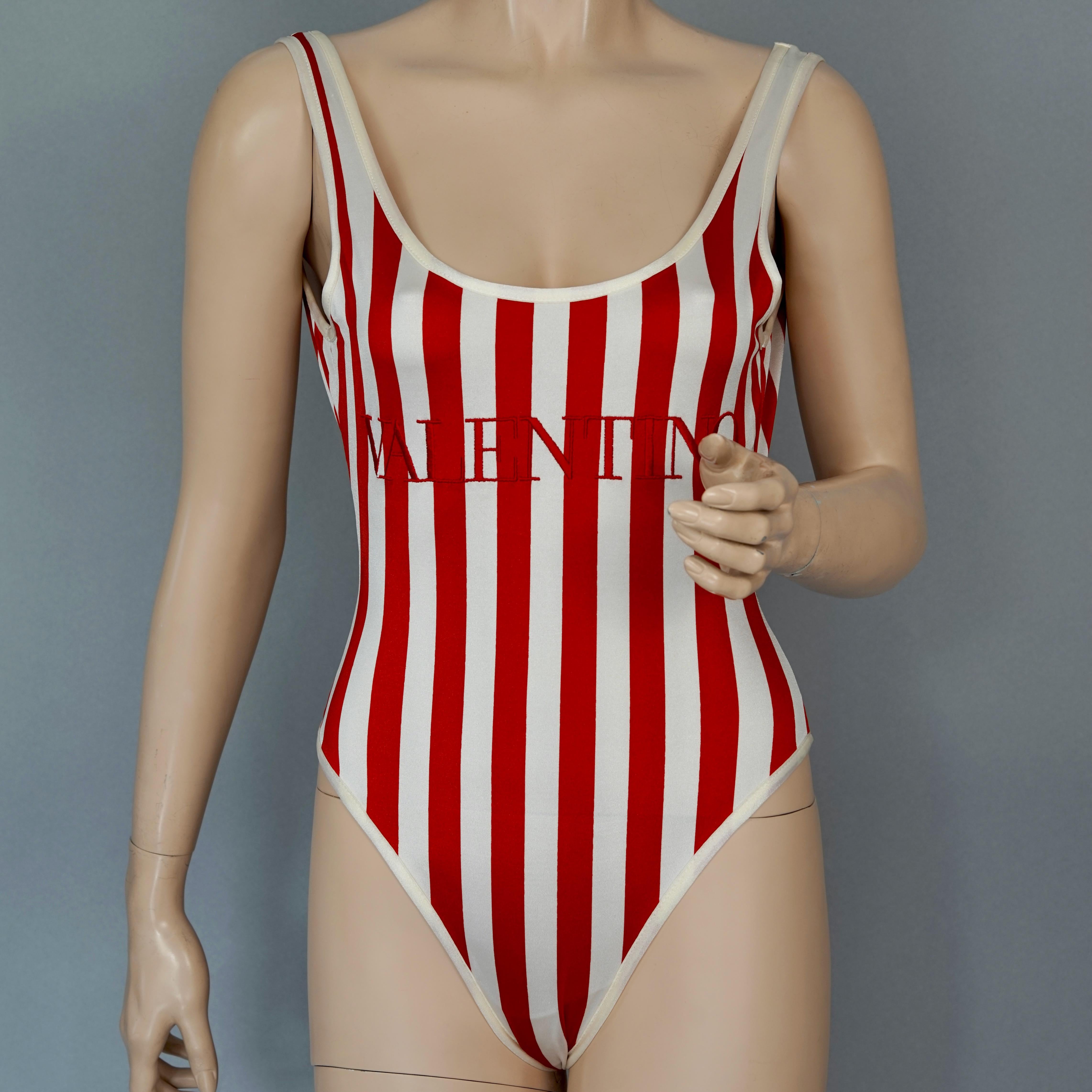 Brown Vintage VALENTINO Logo Stripe  Swimsuit  For Sale
