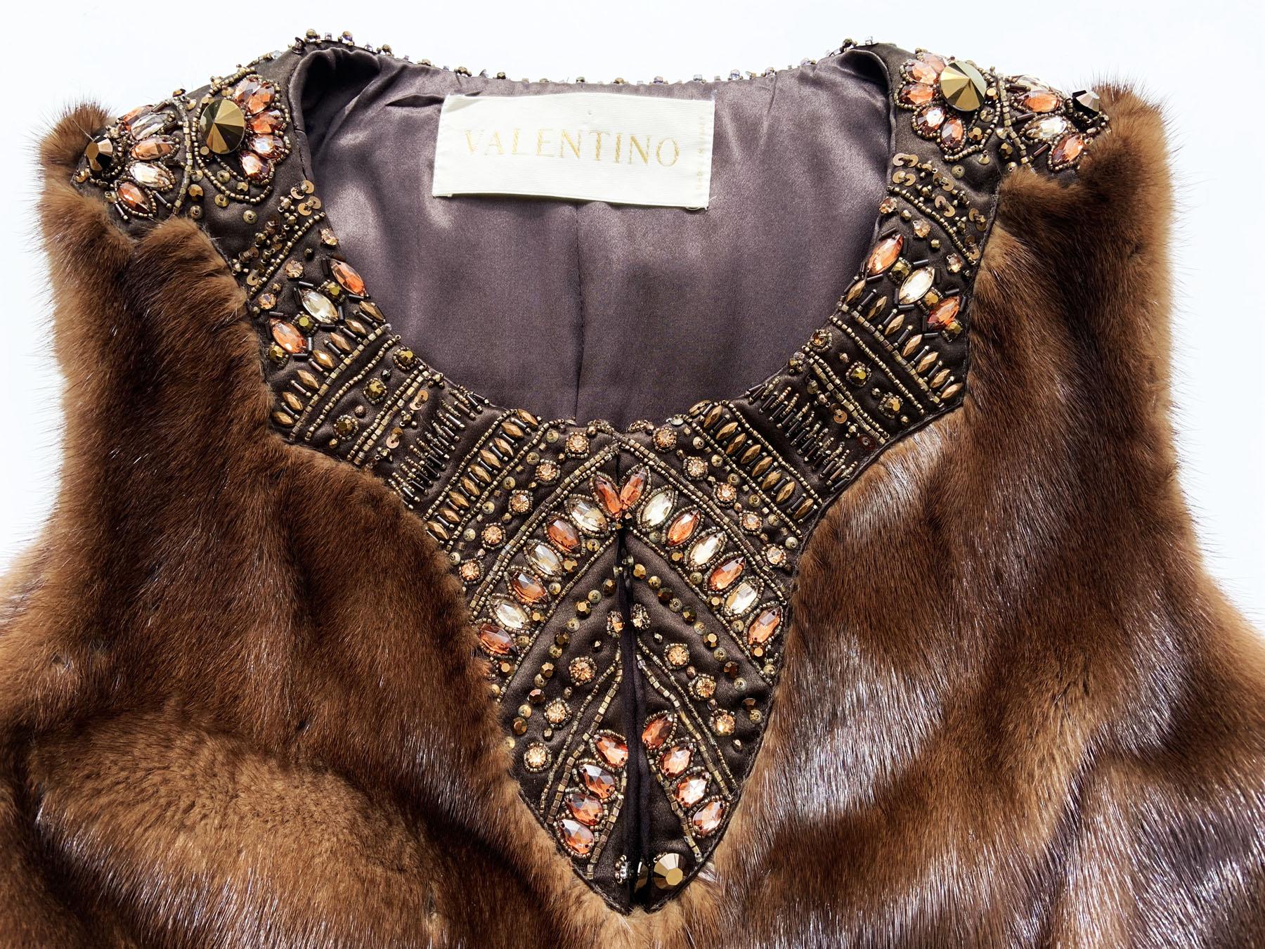 Black Vintage Valentino Mink Embellished Vest Italian size 40