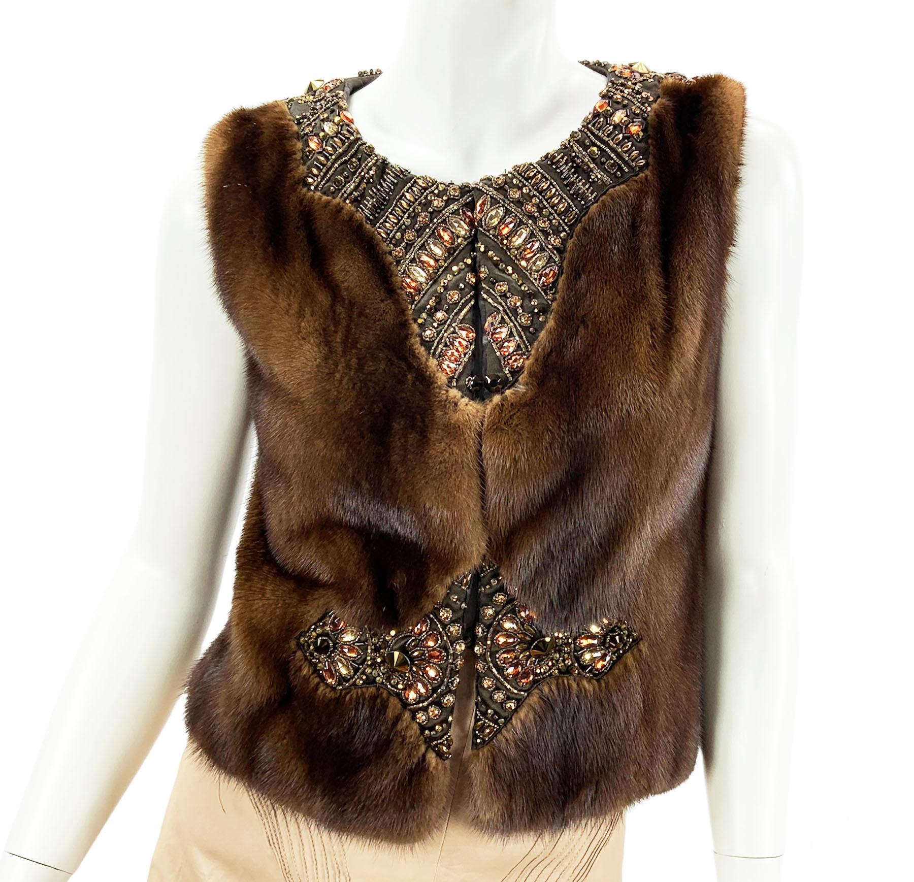 Vintage Valentino Mink Embellished Vest Italian size 40 1