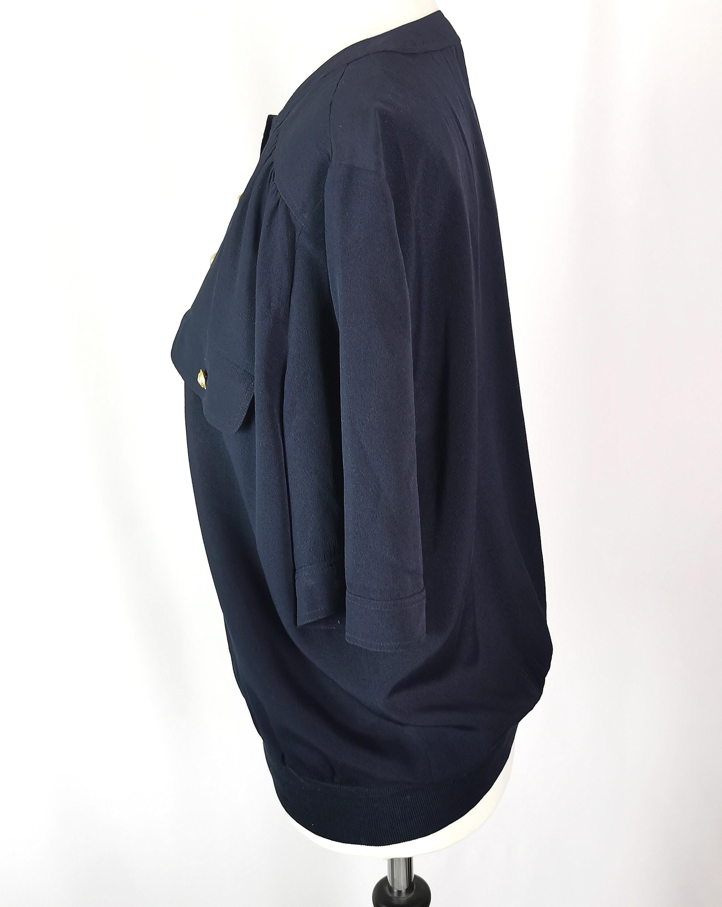 Vintage Valentino navy silk pullover blouse, Miss V  For Sale 1