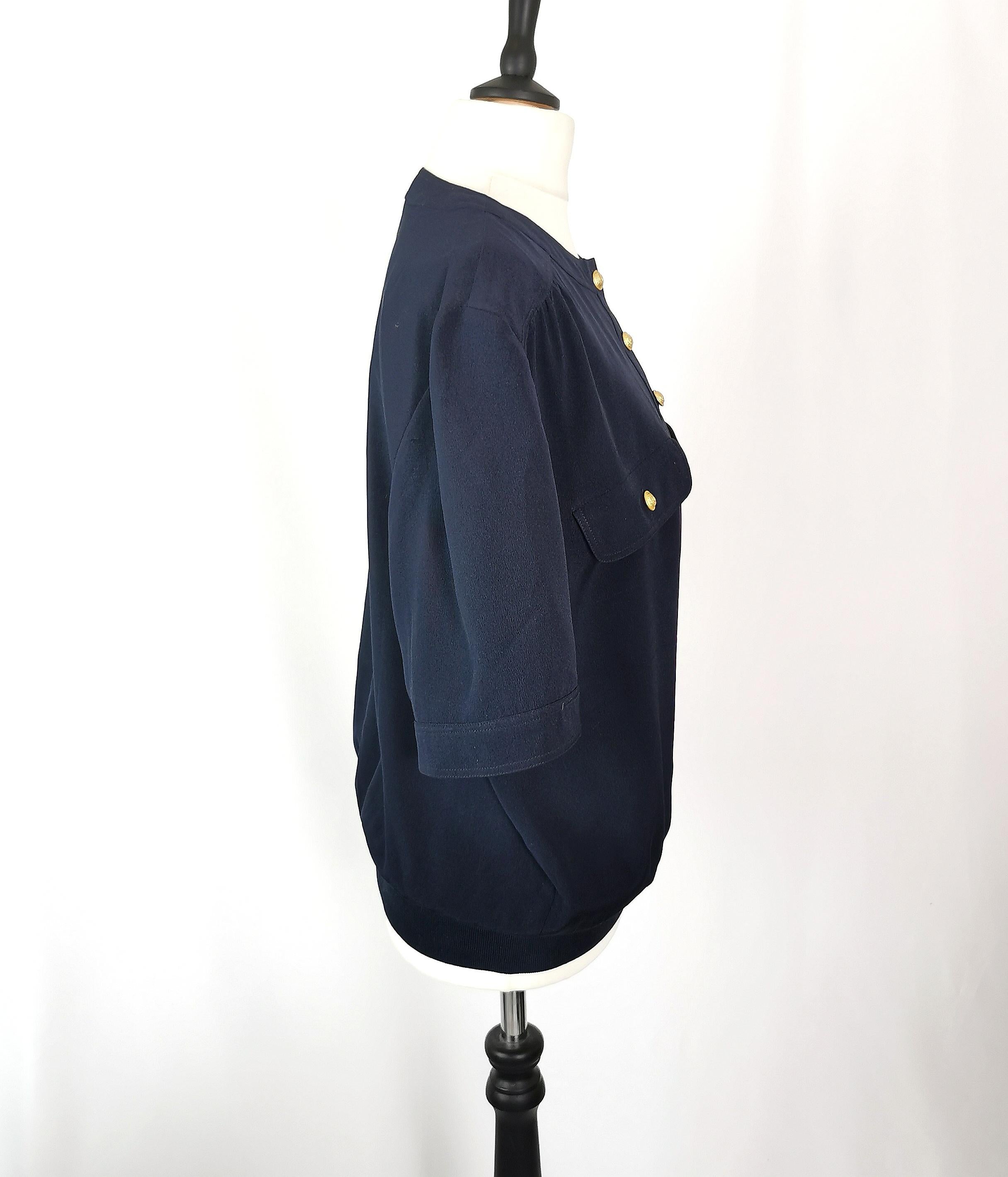 Vintage Valentino navy silk pullover blouse, Miss V For Sale 2