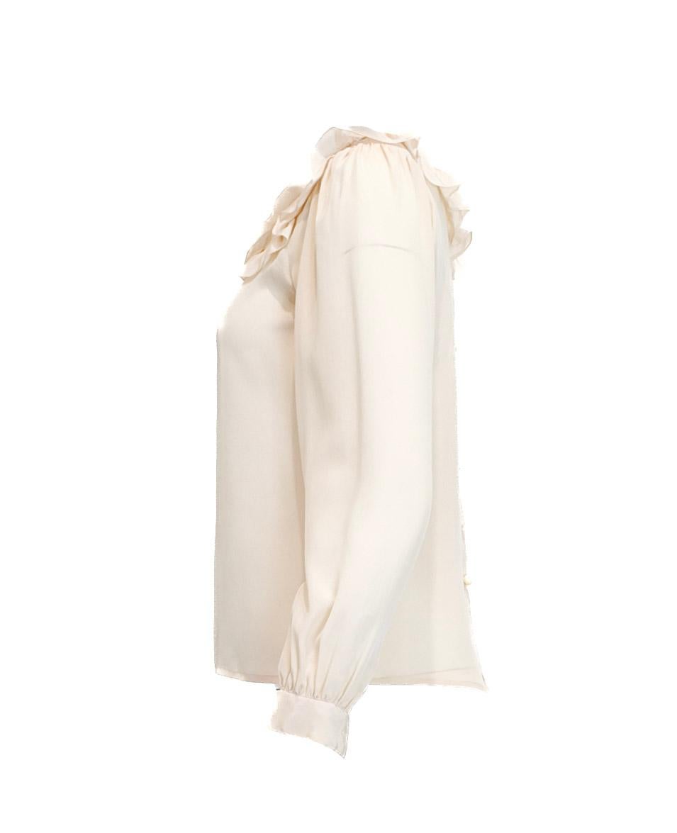 Blusa Vintage Valentino/ Neiman Marcus Crema de Seda con Cuello Volante y Rosa Deta Beige en venta
