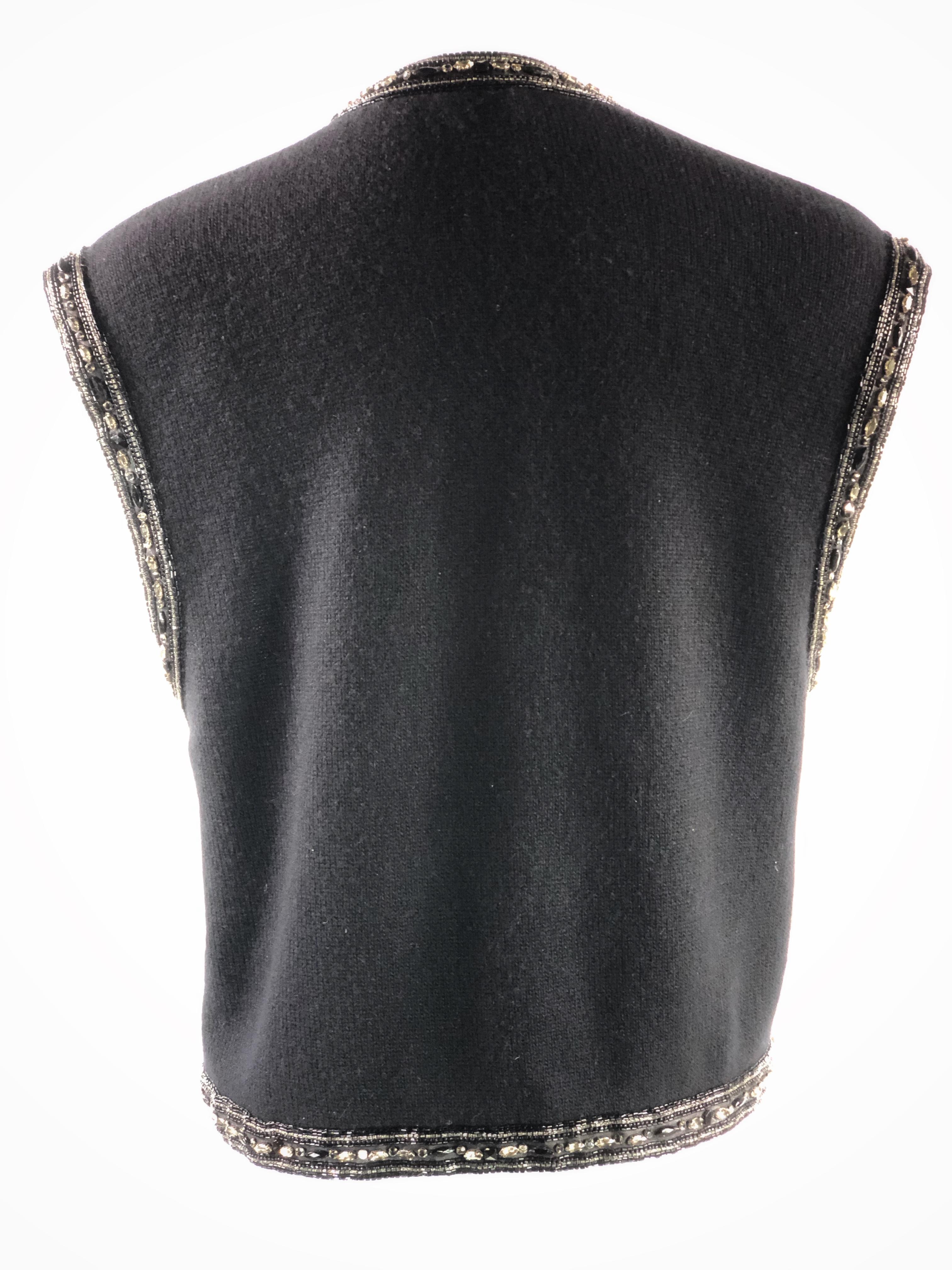Vintage VALENTINO Night Black Knit Vest w/ Rhinestone Size M In Excellent Condition For Sale In Beverly Hills, CA