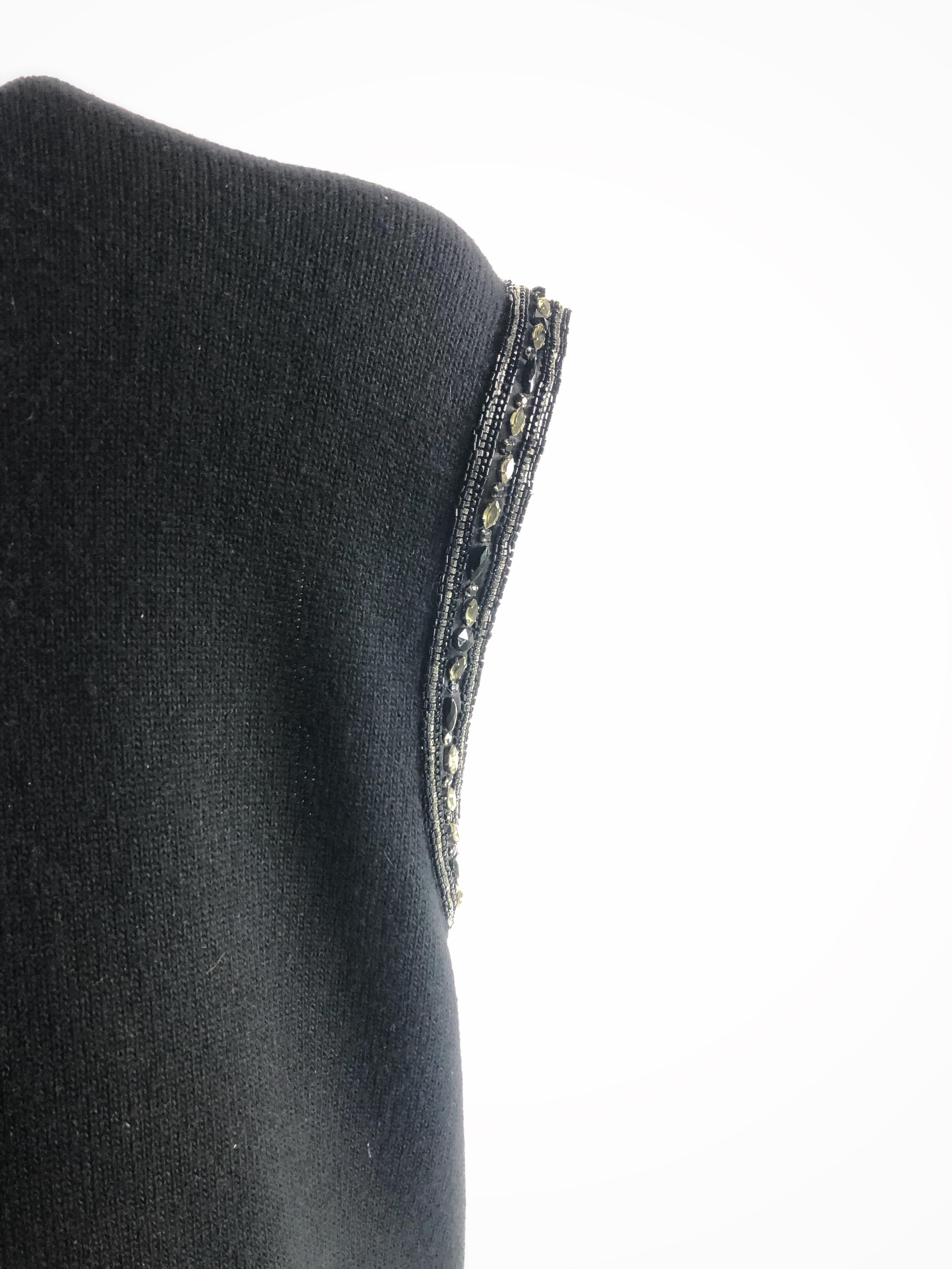 Vintage VALENTINO Night Black Knit Vest w/ Rhinestone Size M For Sale 1