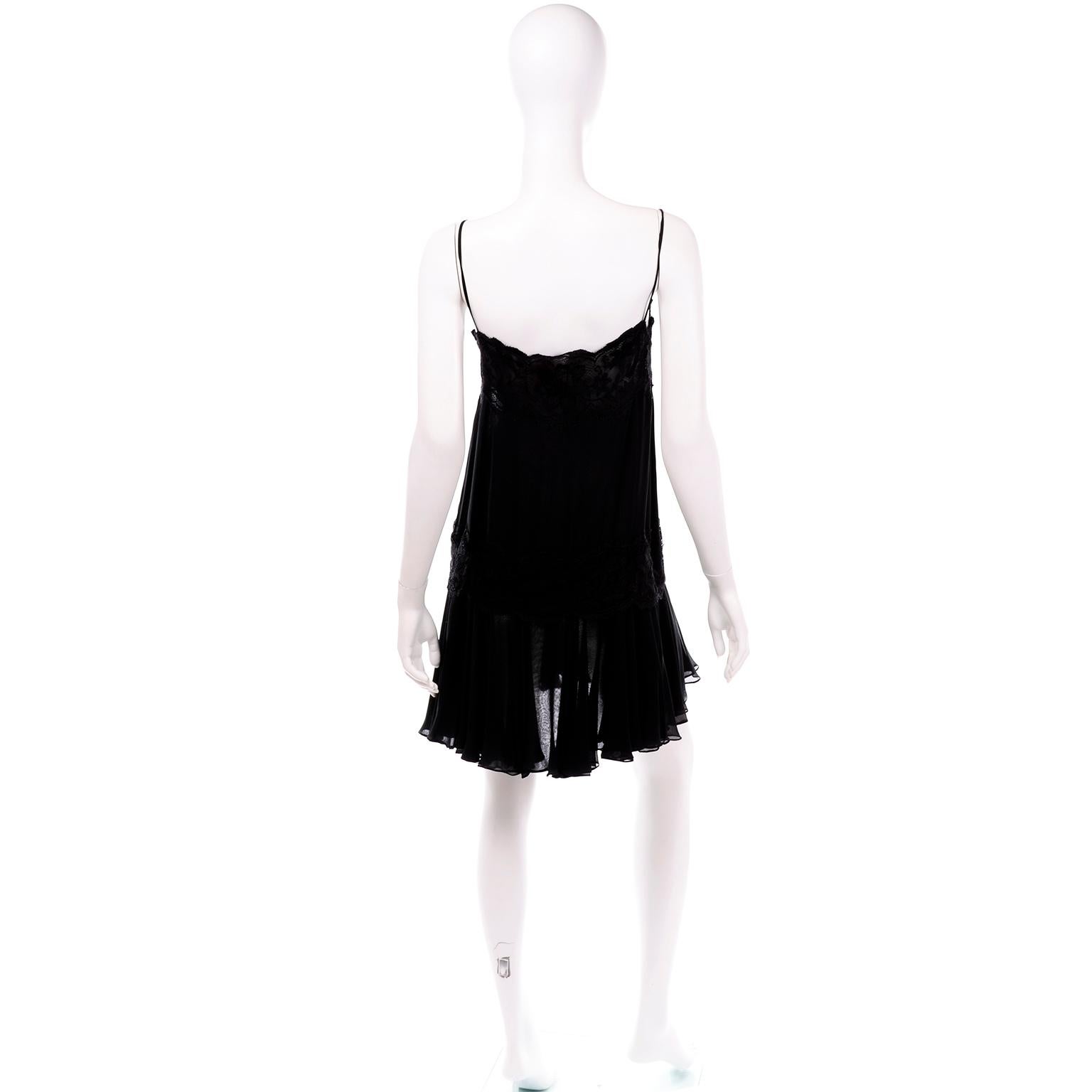 Vintage Valentino Night Black Silk and Lace Slip Evening Dress at ...
