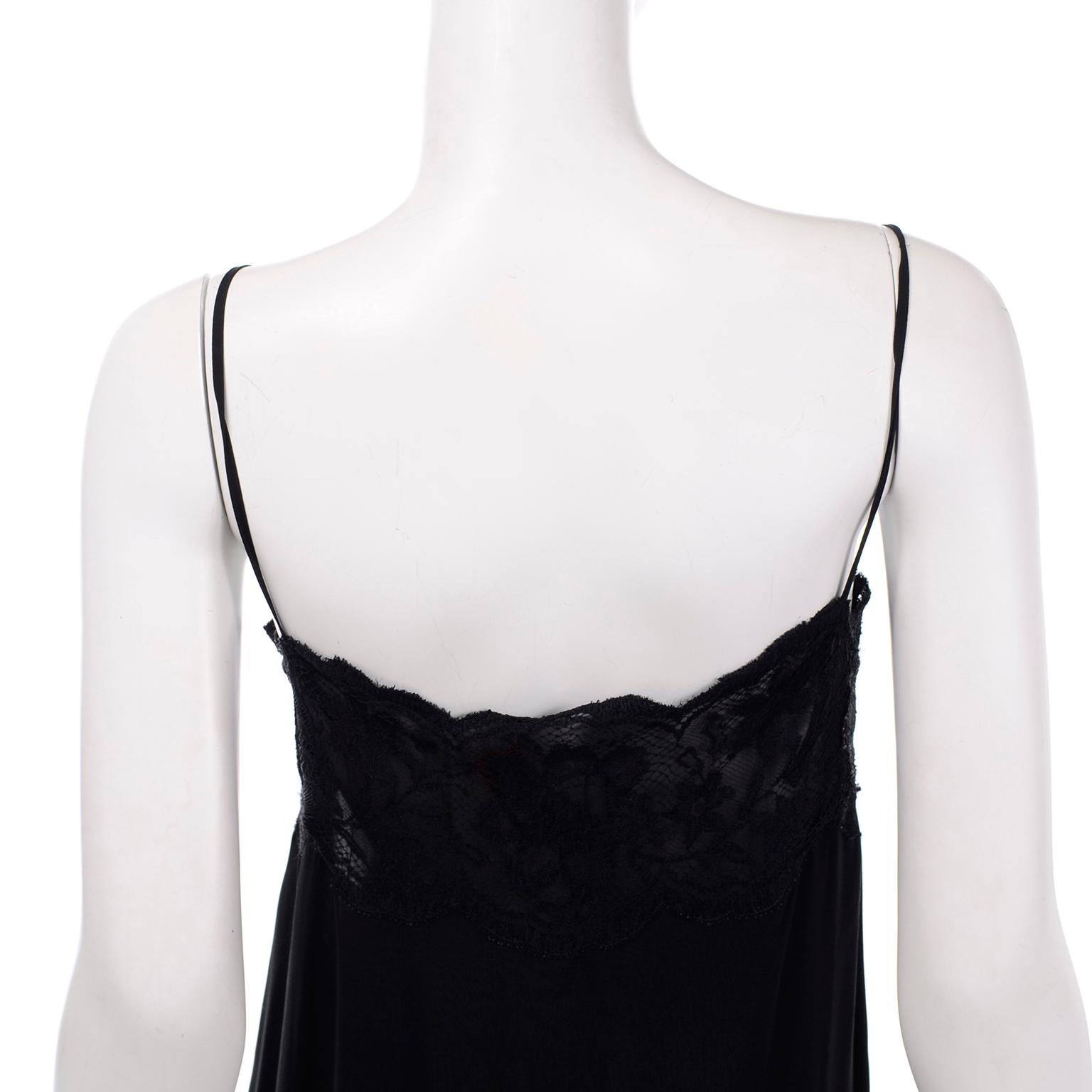 Women's Vintage Valentino Night Black Silk & Lace Slip Evening Dress