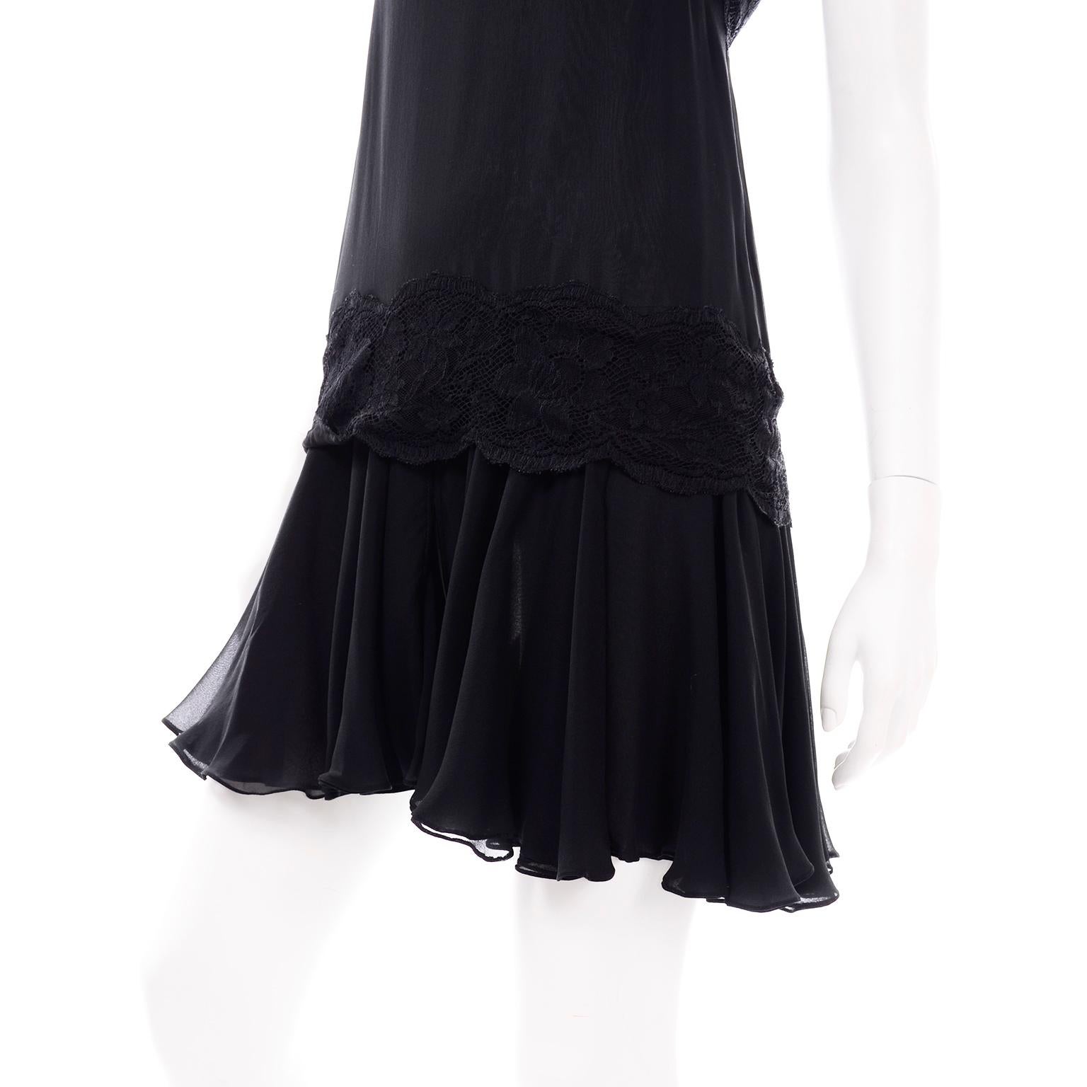 Vintage Valentino Night Black Silk & Lace Slip Evening Dress 1