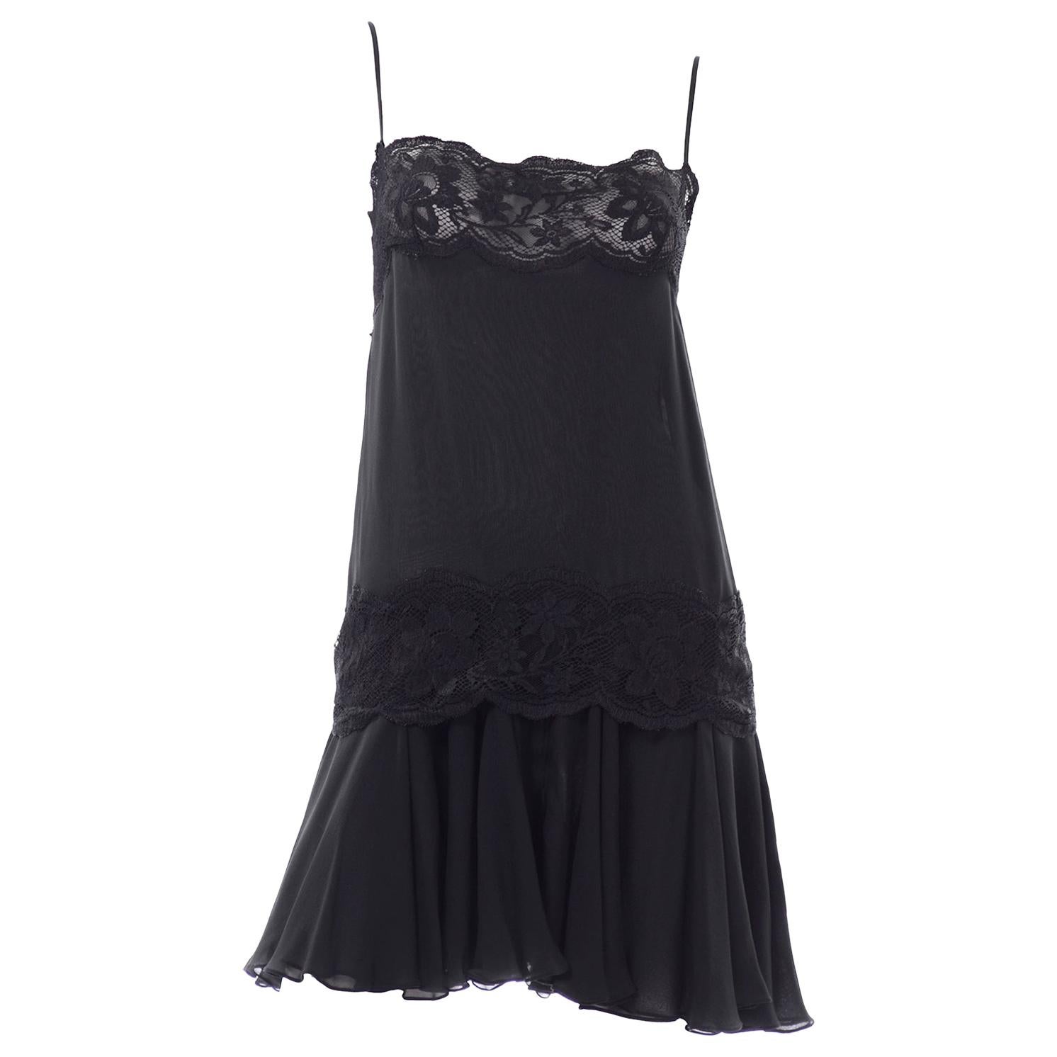 Vintage Valentino Night Black Silk & Lace Slip Evening Dress