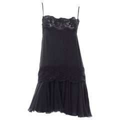 Valentino - Robe de soirée noire en soie et dentelle, vintage