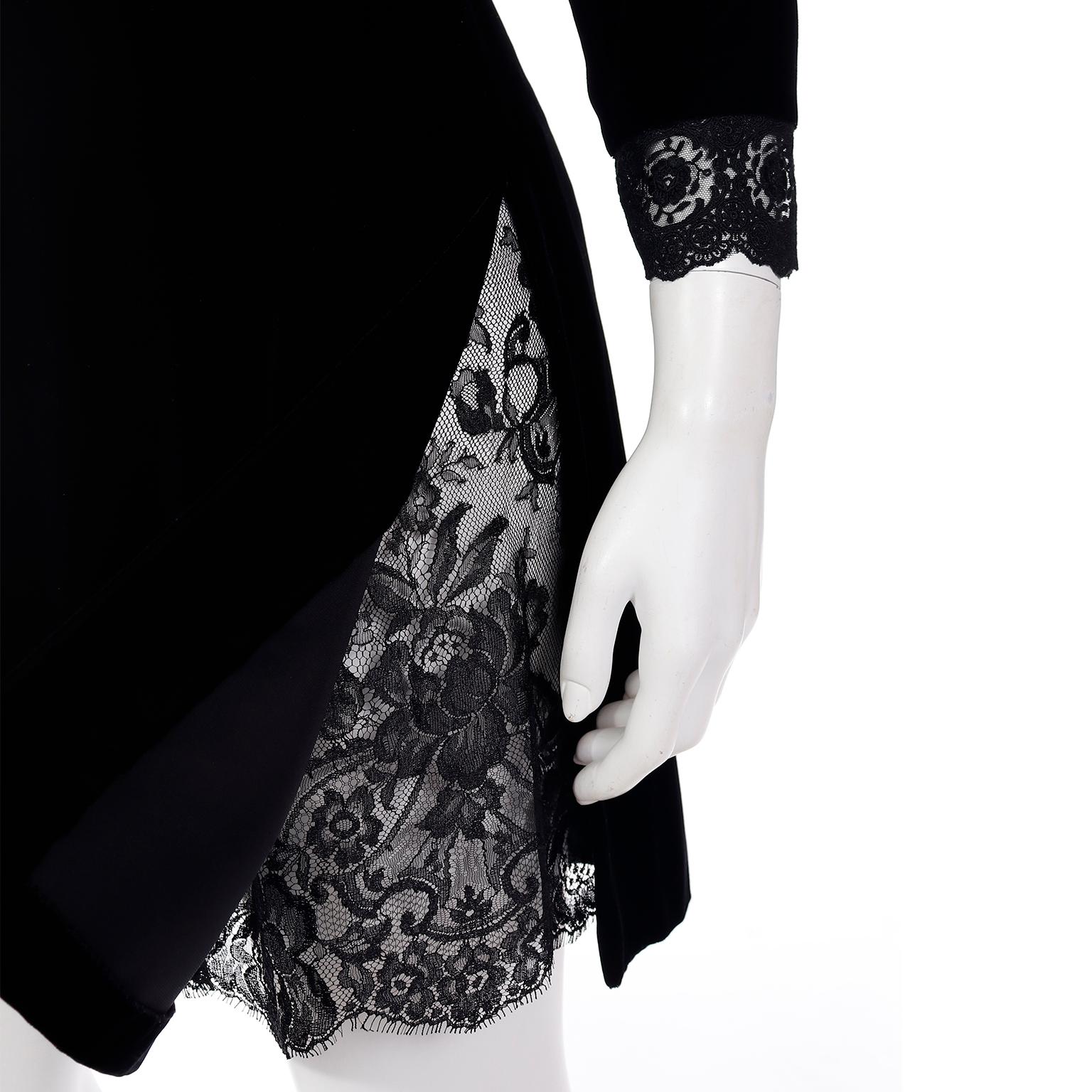 Vintage Valentino Night Black Velvet and Lace Evening Dress 3