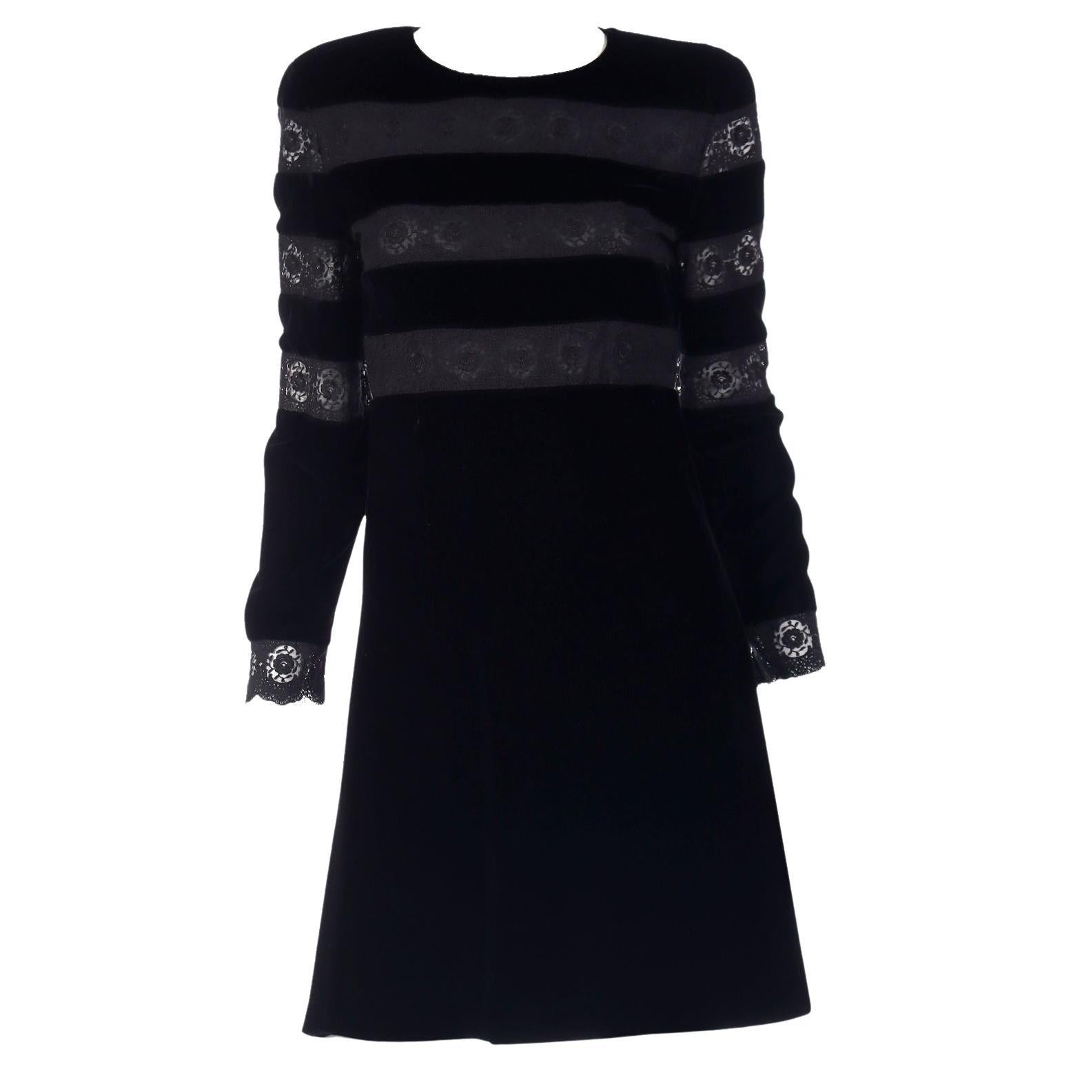 Vintage Valentino Night Black Velvet and Lace Evening Dress