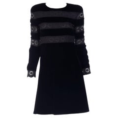 Retro Valentino Night Black Velvet and Lace Evening Dress