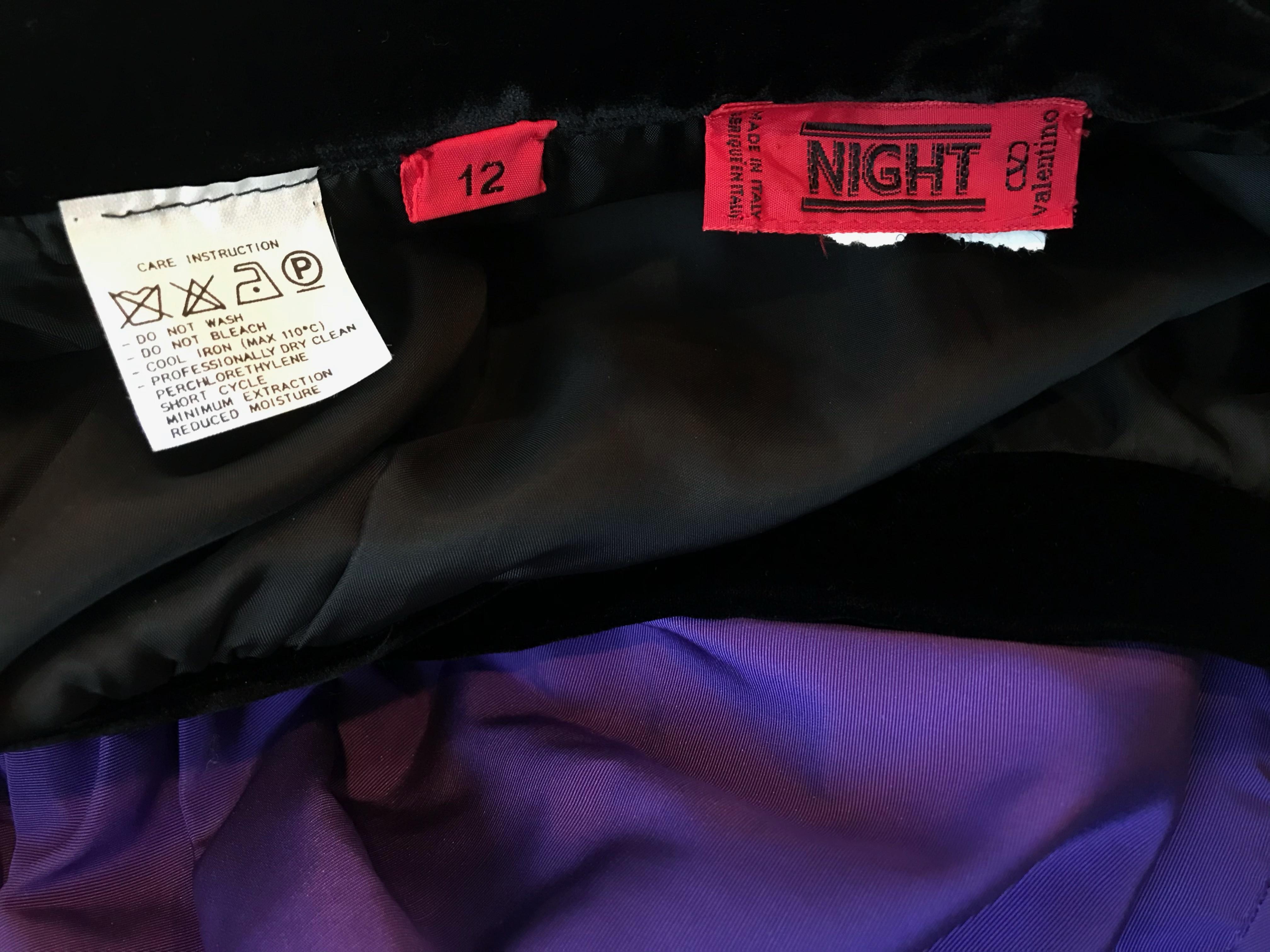1990's Vintage Valentino Night Purple Flounce Silk and Black Velvet Skirt  For Sale 2