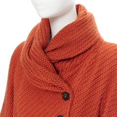 vintage VALENTINO orange wool boucle chunky knit wrap collar coat US8 M