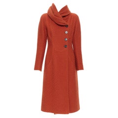 vintage VALENTINO orange wool boucle chunky knit wrap collar coat US8 M