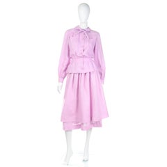 Vintage Valentino Pale Purple Linen 2 Piece Dress w Blouse & Tiered Skirt