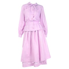 Vintage Valentino Pale Purple Linen 2 Piece Dress w Blouse & Tiered Skirt