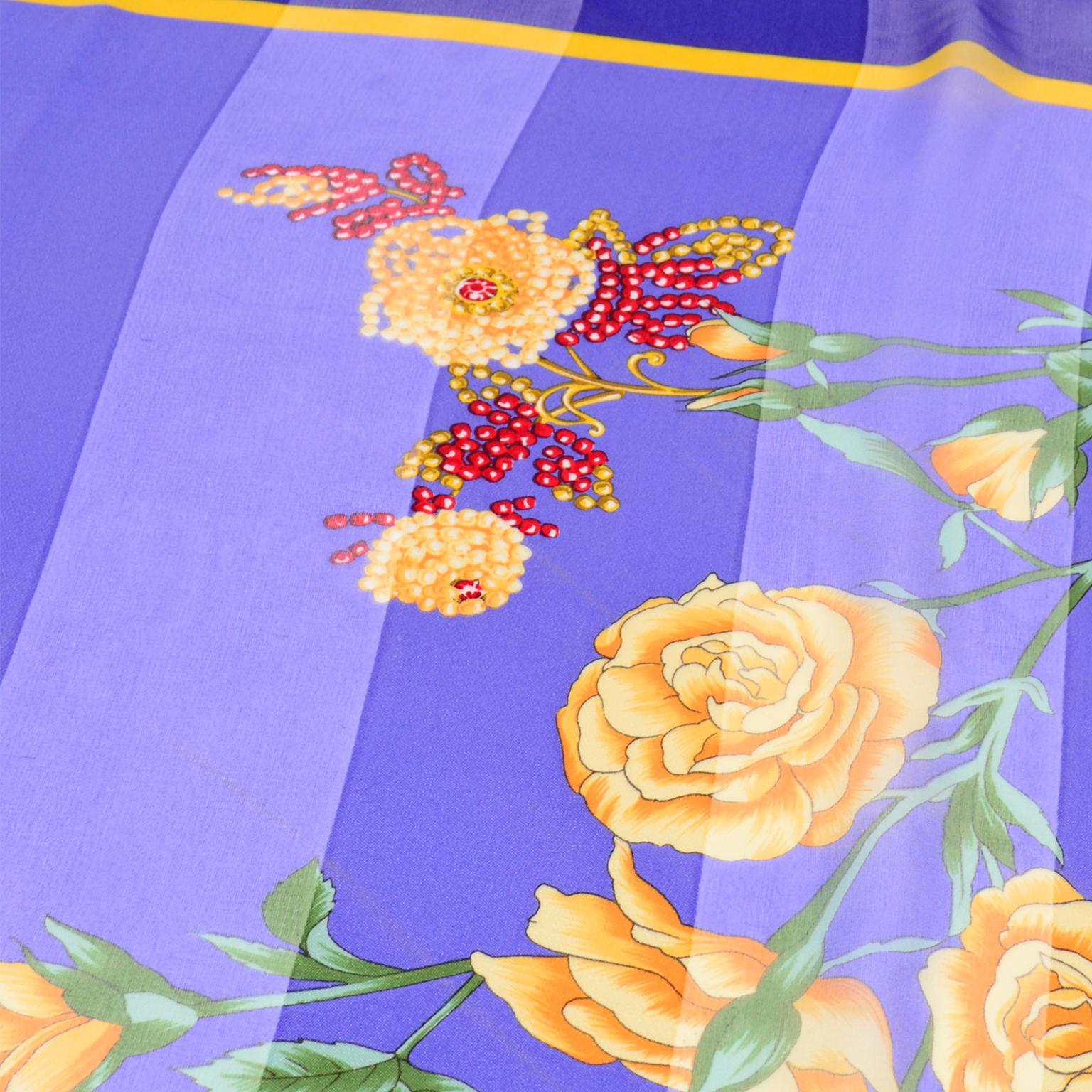 Vintage Valentino Purple Floral Silk Chiffon Scarf In Good Condition For Sale In Portland, OR