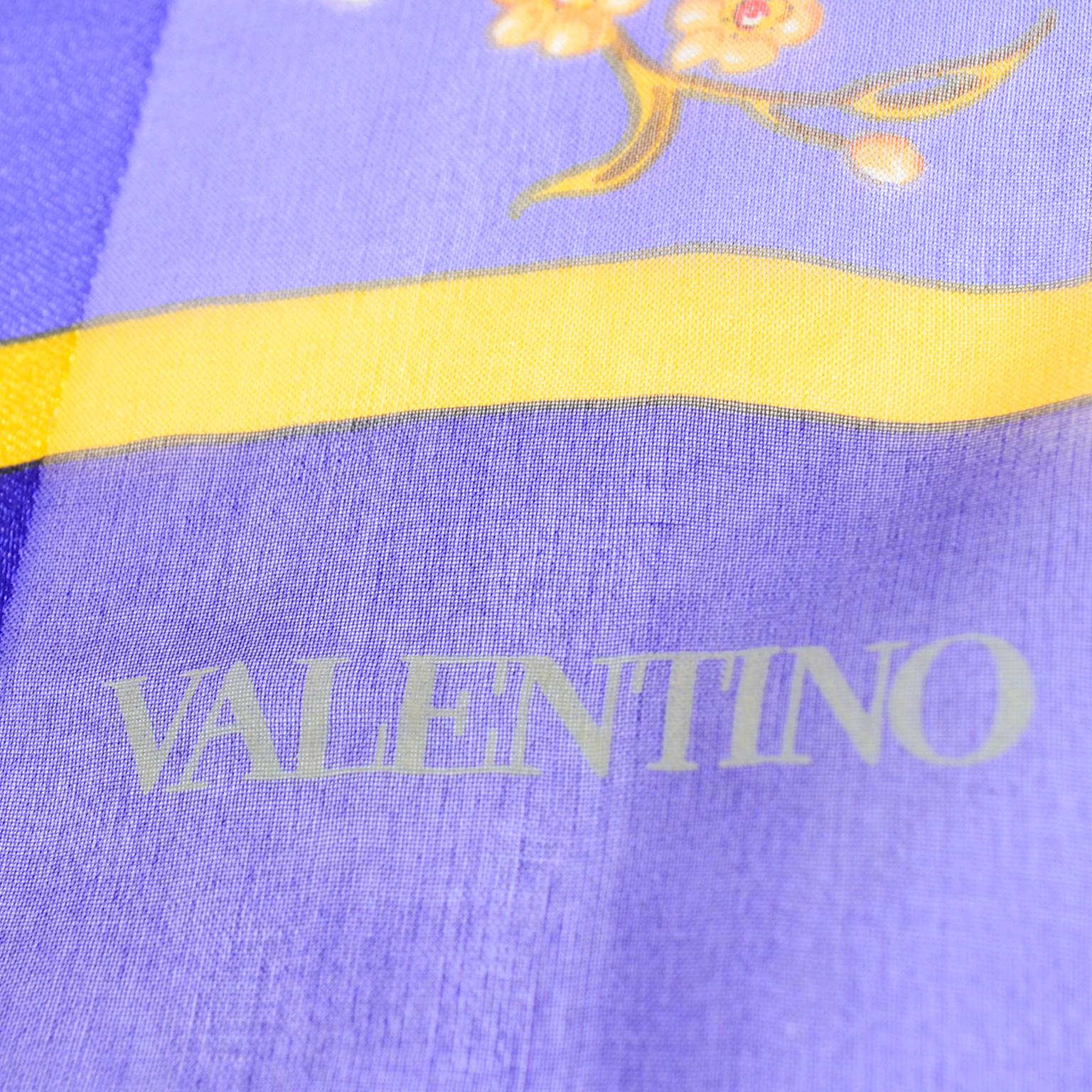 Vintage Valentino Purple Floral Silk Chiffon Scarf For Sale 1