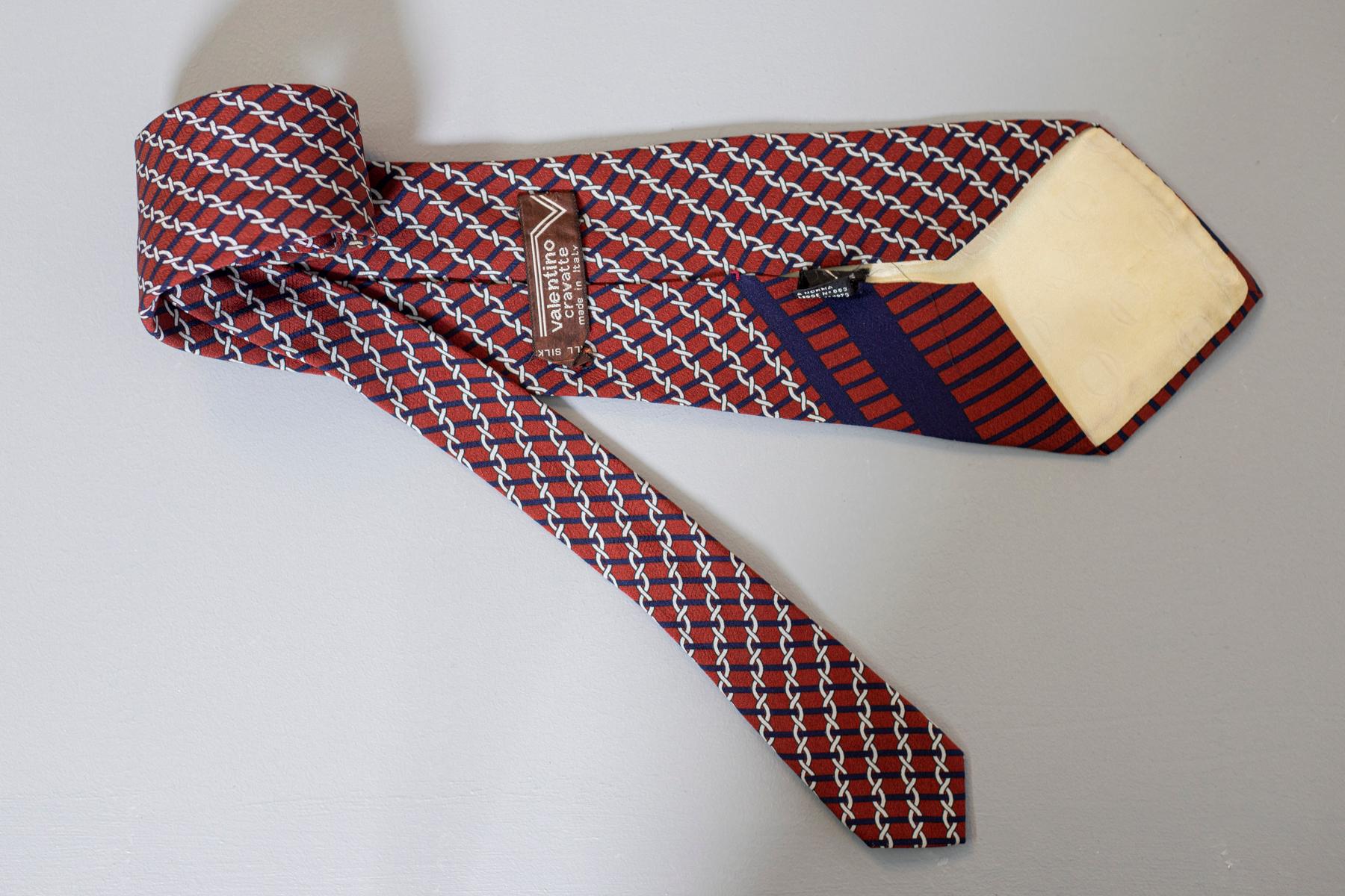 Brown Vintage Valentino red and blue all-silk tie  For Sale