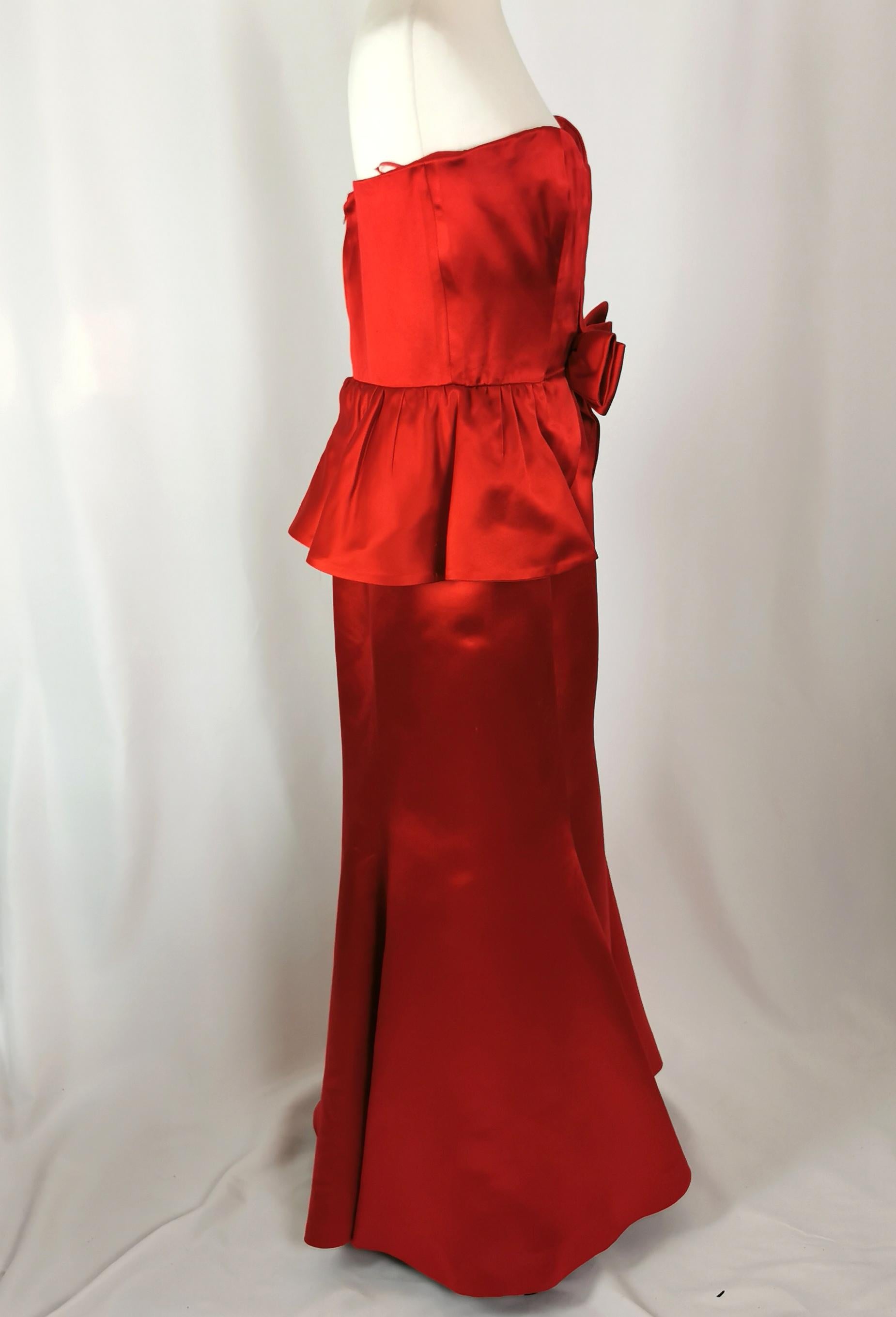 Vintage Valentino Red satin ball gown dress, Evening dress  3