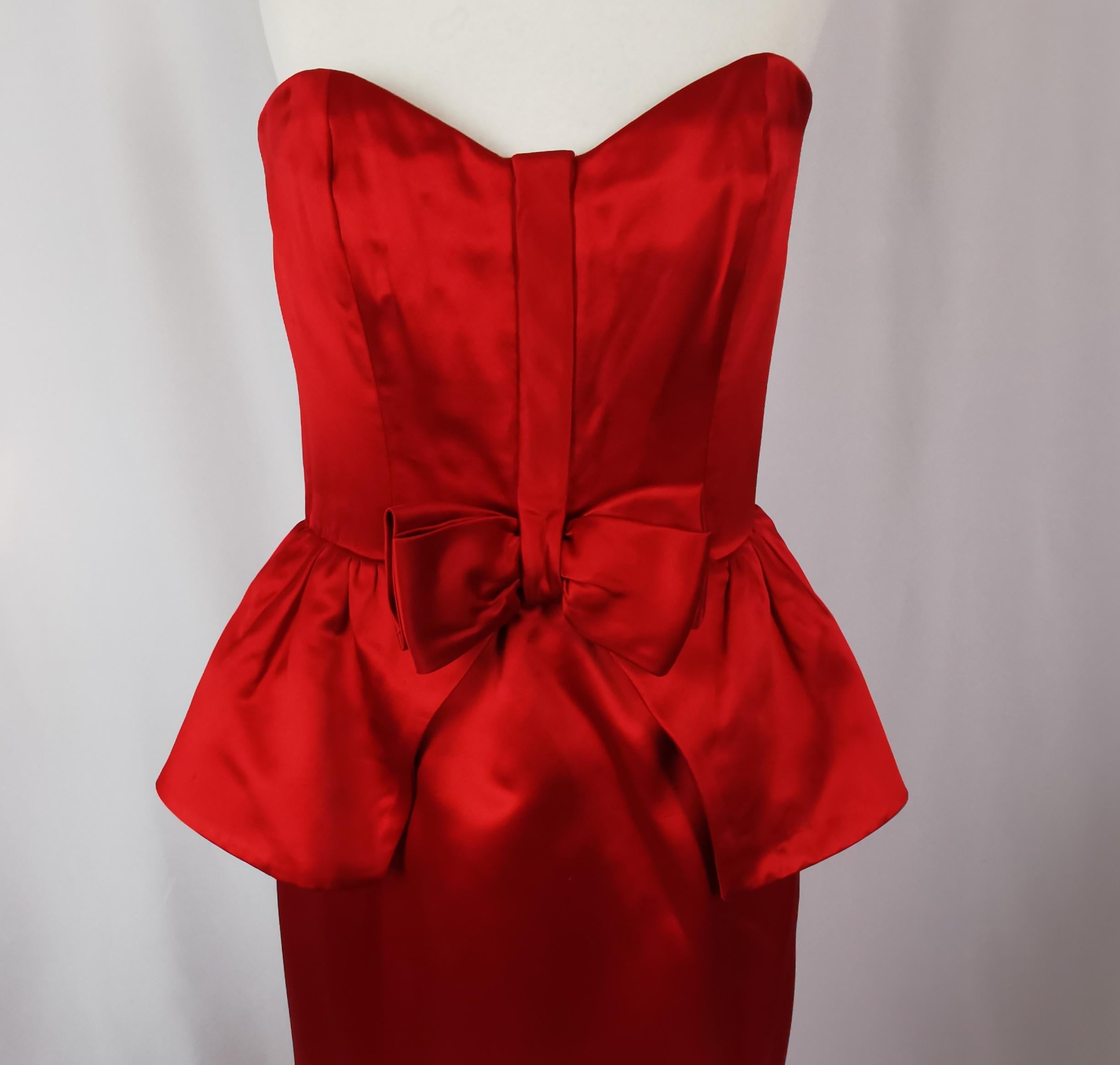 Women's Vintage Valentino Red satin ball gown dress, Evening dress 