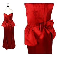 Vintage Valentino Red satin ball gown dress, Evening dress 