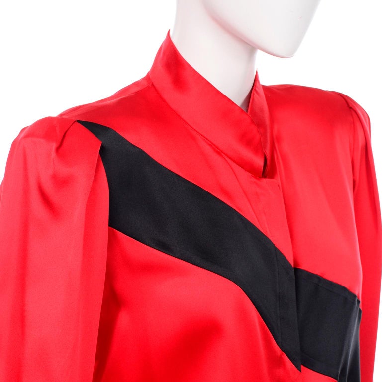 Vintage Valentino Red Silk Blouse with Diagonal Black Stripe at 1stDibs