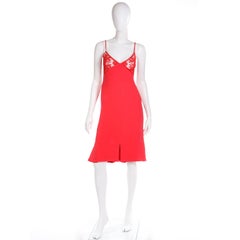 Vintage Valentino Red Silk Slip Dress with Lace Inserts & Open Back